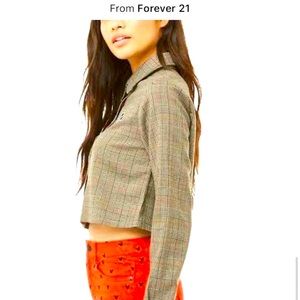 FOREVER 21 x DISNEY - Mickey Mouse Long Sleeve Cropped Polo Shirt - Plaid
